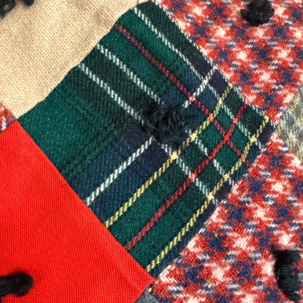 Vintage Wool Plaid Patchwork Tied Lap Blanket Cotton Ditzy Backing 42x40